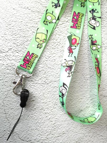 

10pcs/20pcs/50pcs/100pcs funny invader zim cartoon lanyard neck strap lanyard mobile phone key chain id badge key chain, Silver