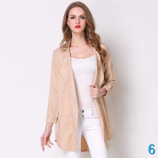 

plus size women trench coat spring autumn fashion khaki sky blue lapel long sleeve ladies clothes casual outerwear coats windbreaker6, Tan;black