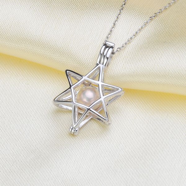 

925 sterling silver 7-8mm hexagon shaped essential oil diffuser necklace locket pearl cage pendant accessory diy jewelry, Bronze;silver