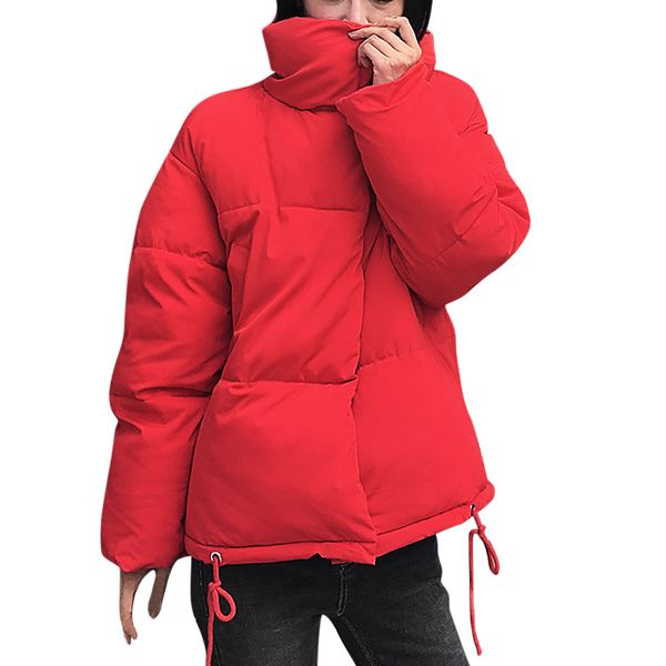 

thick warm stand collar parkas women winter zipper drawstring coat cotton padded woman coat female outwear 2019 clothes, Black