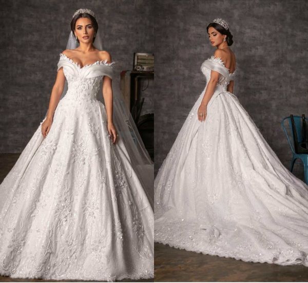 

3d floral wedding dresses a line lace appliques off shoulder bridal gowns plus size backless country wedding dress vestido de novia, White