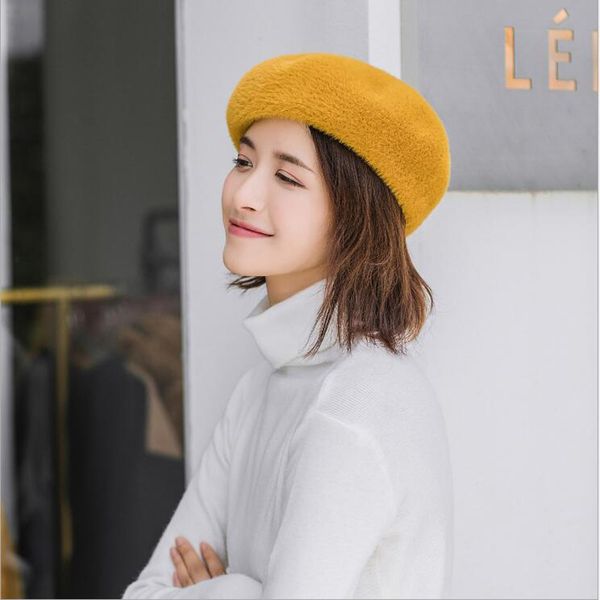 

otoÃ±o invierno moda mujer boina sombrero de piel de conejo sombrero grueso calentador boina mujer para, Blue;gray