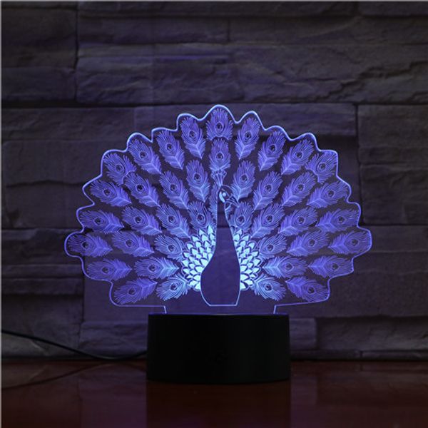 

animal the peacock 3d lamp multi-color with remote battery operated awesome decorative for bedside led night light lamp hologram