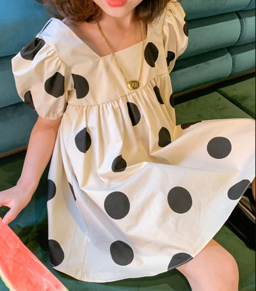 

kids princess dresses for baby girls 2020 new summer vintage polka dot puff sleeve kid princess elegant a-line dress, Red;yellow