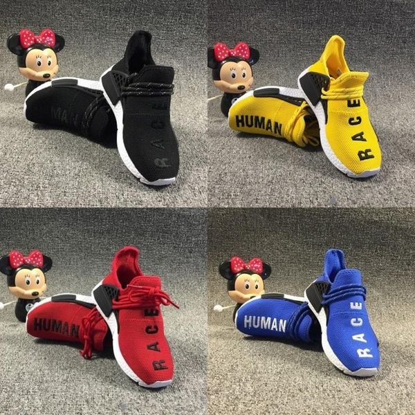 

pharrell williams infant human race kids running shoes yellow toddlers athletic sport trainers children boys girls sneakers core black white