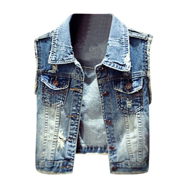 

jaycosin women's vest coat new women spring fashion casual vintage hole retro cowboy denim vest sleeveless solid female short, Black;white