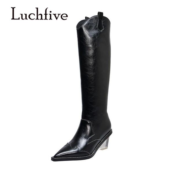 

pvc transparent wedge heel knee high boots british pointed toe long knight boots black army green shoes women