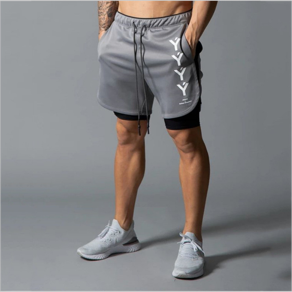 

2 in 1 running shorts men gym sport beach basketball jogger short pants boxing bodybuilding exercise fitness training shorts, Black;blue