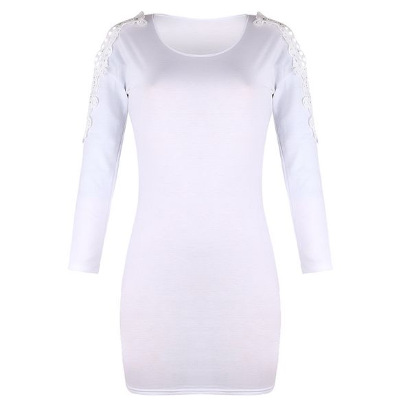 

casual dresses women's wear strapless splicing lace lace long sleeves white sellers hollowing out round collar party designer clothes, Black;gray