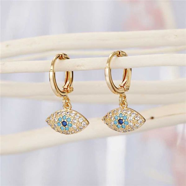 

turkish full rhinestone eye pendant hoop earrings for women men simple gold silver color circle studs earrings jewelry, Golden;silver