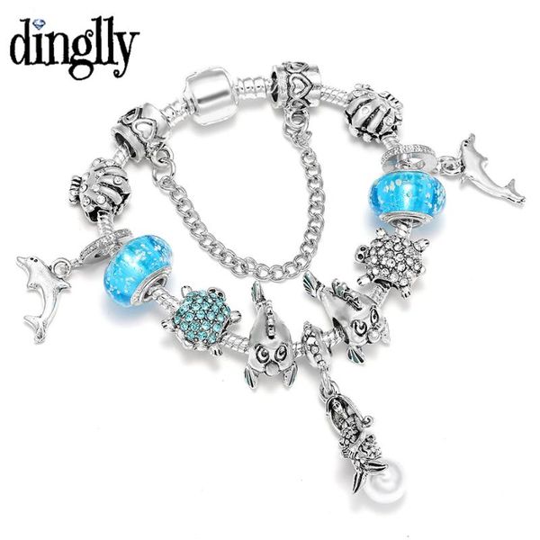 

dinglly pearl русалка шарма для женщин оригинальной камбалы дельфины черепахи бисеры шарм браслет дети ювелирных изделий, Golden;silver