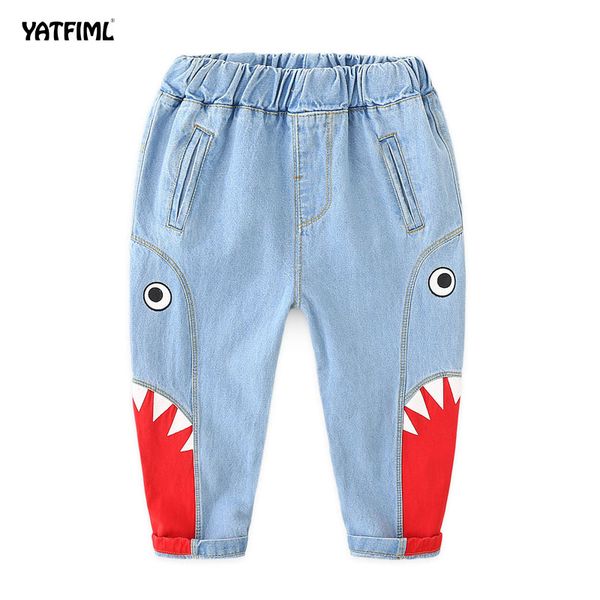 

yatfiml дети мальчики мода мультфильм джинсовые джинсы рваные брюки брюки хлопок мягкая эластичная талия повседневные джинсы для детей, Blue