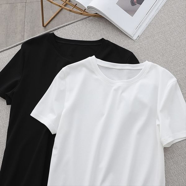 

80 double-sided short sleeve white t- women's 2020 round neck base t-shirt mercerized cotton mercerized cotton shirt