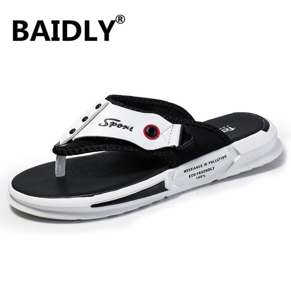 

fashion genuine leather men flip flops summer men slippers beach sandals comfort casual shoes sell footwear, Black