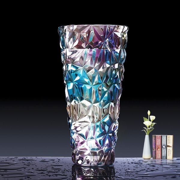 Charming Tangent Plane Crystal Glass Flower Vase Decorative