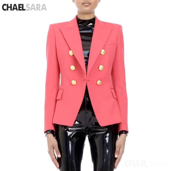 

2019 new runway designer blazer jacket coat women's lion buttons double breasted slim office ladies blazers outerwear, White;black