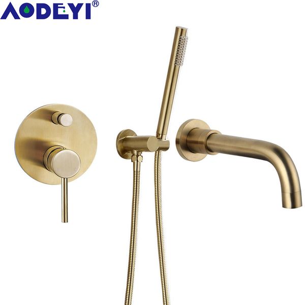 

aodeyi concealed bathtub mixer tap brushed gold black 1/2 cd bathroon faucet with handheld shower head 2-way diverter valve set