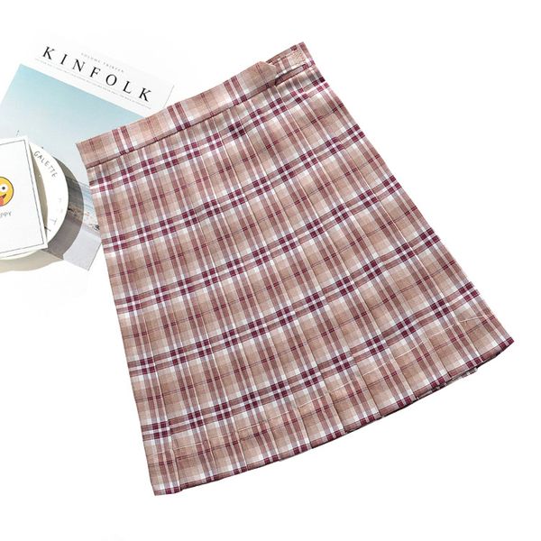 

high waist plaid skirt uniform pleated skirt short korean harajuku, Black
