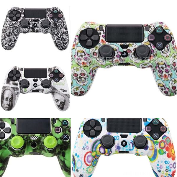 

hzru8 new chinese dragons silicone gamepad cover case + caps 2 joystick for ps4 controller