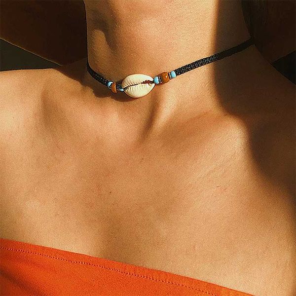 

bohemian women's hand woven shell pendant necklace personalized female accessories choker fashion beach party jewelry girl gift, Silver