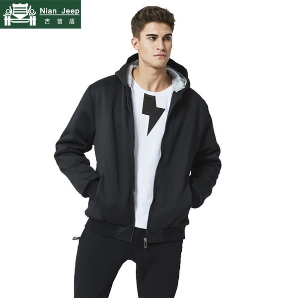 

winter wool liner hoodies men outwear solid thick warm zipper mens tracksuit male streetwear hooded sweatshirts eu size s-5xl, Black