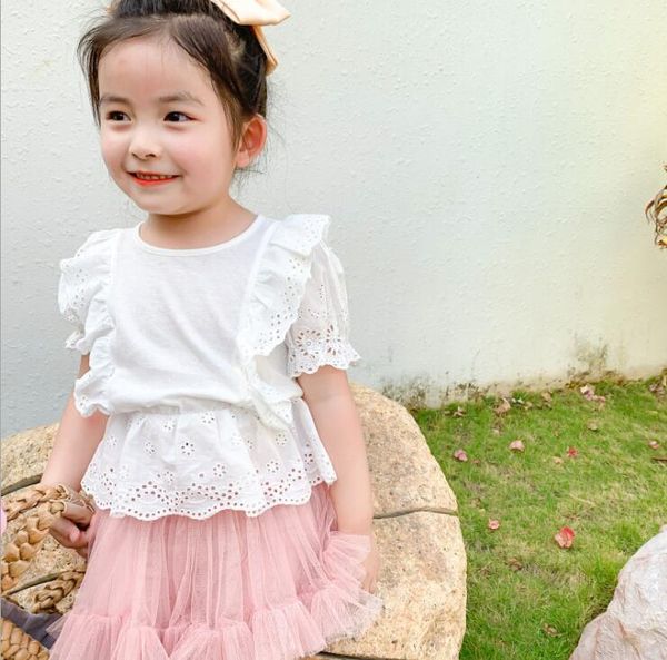 

2020 new girls ruffles shirt cotton summer short sleeve fashion girls blouse 1-6 years hv145, White;black