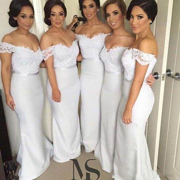 

2019 white ivory bridesmaid dresses for wedding off shoulder lace and satin bridesmaid gowns plus size formal bridal dresses, White;pink