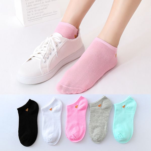 

1 pair of fashionable casual beautiful cotton socks love candy color ladies short tube cute and comfortable girl socks, Black;white