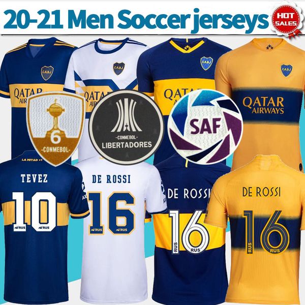

20 21 boca juniors home blue #16 de rossi soccer jerseys 2020 away white #10 tevez #17 abila soccer shirts football uniforms, Black;yellow