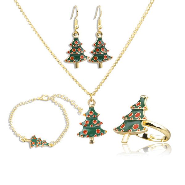 

christmas tree pendant necklaces charm bracelets earrings rings set christmas statement jewelry sets gifts for women girls wholesale dhl, Silver