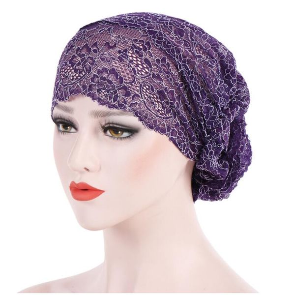 

2018 new women floral lace turban hats india cap hairnet muslims chemo cap flower head wear bonnet beanies htas for women, Blue;gray