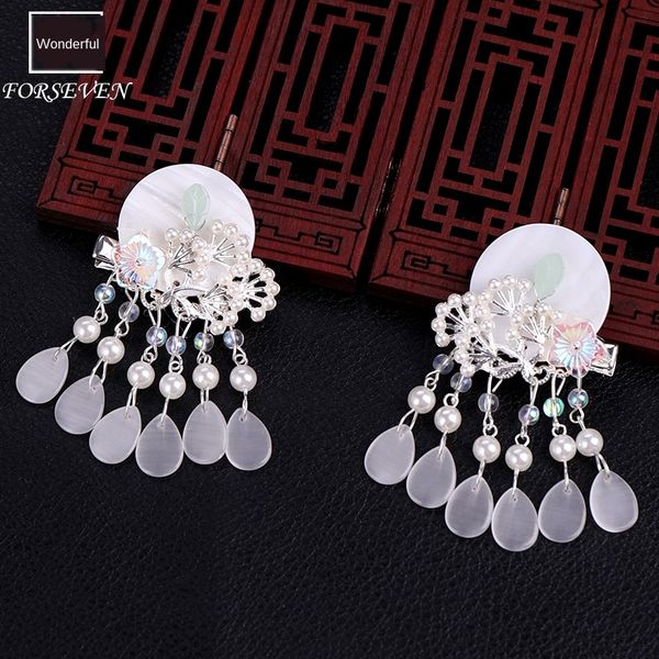 

me0ps han clothing accessories headwear antique tassel twilight moon handmade hairpin side clip butterfly headdress headdress bow hairpin ch, Slivery;white