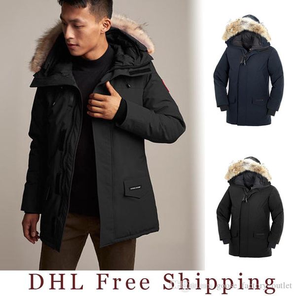 

2019-2020 canada men langford parka down jacket 90% white canadian fabric outdoor coat long hooded warm doudoune dhl ing, Black