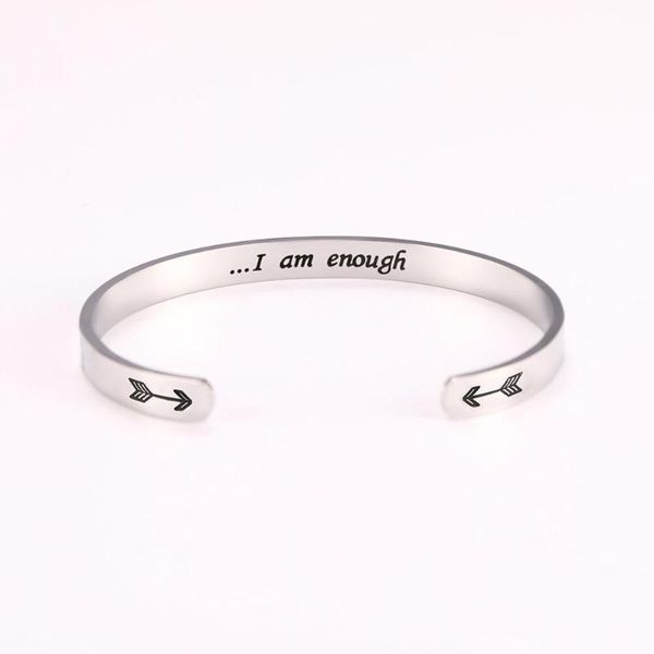 

myshape 316l stainless steel adjustable cuff bracelets bangles for women therapy bangles engraved i am enough, Black