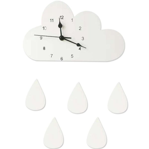 

abla nordic wood cloud raindrop shaped clock children's room decoration baby cute wall sticker wall clock basswood
