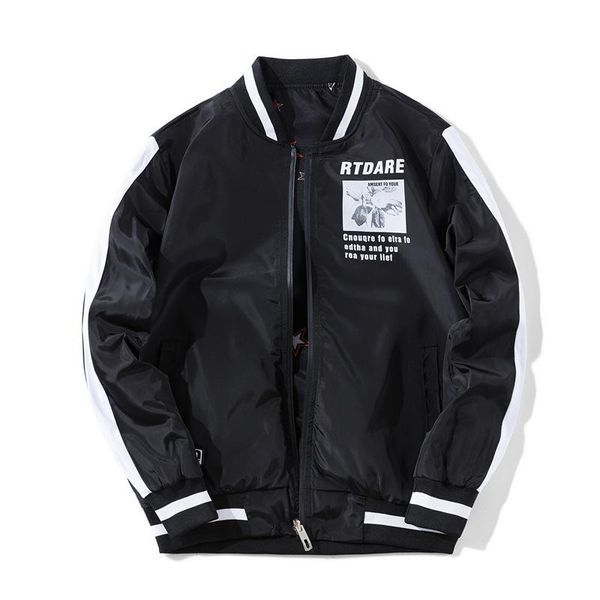 

japanese streetwear double sided harajuku pilot outerwear hip hop swag hipster bomber jacket biker jackets men women coat couple, Black;brown