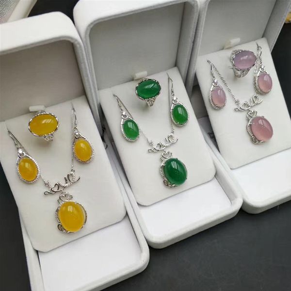 

jade myelin set collarbone chain natural 925 silver-encrusted jade myelin love item drop ring earrings spring dinner dinner jewe, Black