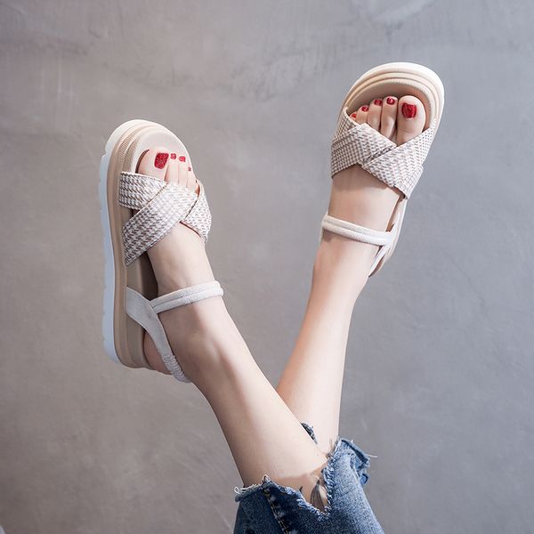 

sandals female roman style 2020 summer new sponge cake with sweet suede buckle women's shoes wild fashion open toe shoes, Black