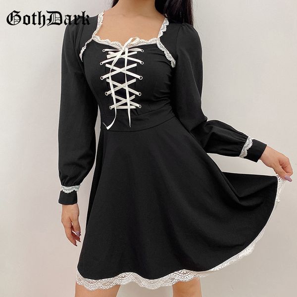 

goth dark vintage gothic dress women ruffle bandage long sleeve zipper fall 2020 winter aesthetic grunge punk female dress chic, Black;gray