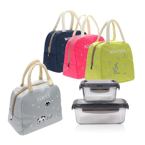 

cartoon cute portable thickening insulated lunch bag lunch bag box, Blue;pink