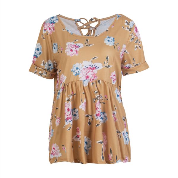 

t-shirts women floral print t shirt fashion casual o-neck short sleeve t-shirt tees 3 colors, White