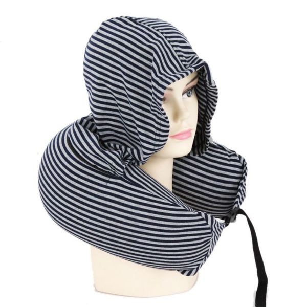 

soft hooded u-pillow body neck pillow stripe black and white pillow textile home airplane car travel accessories