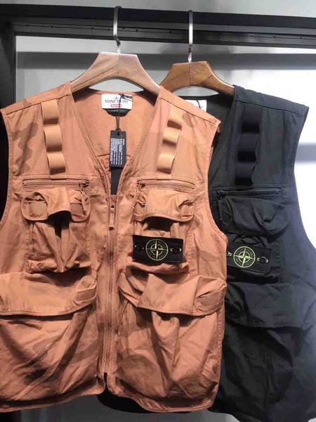 

stones islands classic tide brand vest mens designer jacket luxury trend tooling vest fashion casual parka street hip hop tooling jacket, Black;white