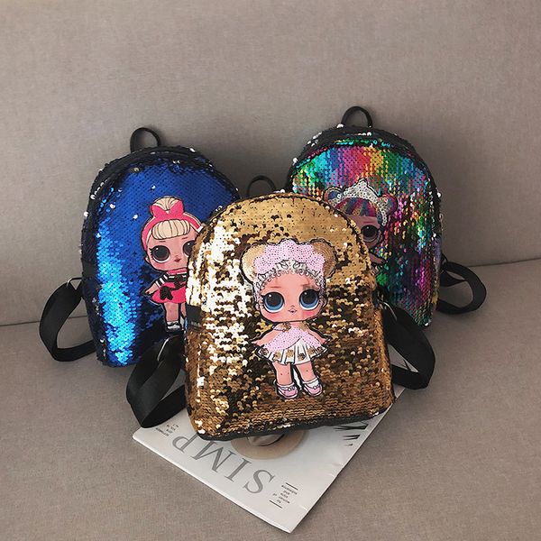 Zaino per bambini Cartone animato LOL Paillettes Fissato saldamente Adolescenti Anime Bambini Borsa da scuola Borsa da viaggio Zaino Bling Borse per bambini