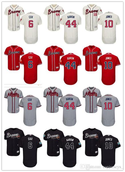 

custom men women youth braves jersey #6 bobby cox 10 chipper jones 44 hank aaron home blue red baseball jerseys, Blue;black