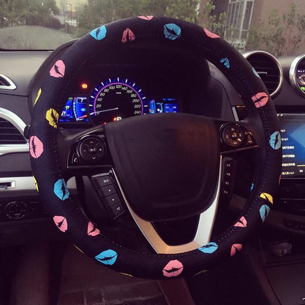 

pu leather steering wheel cover cartoon cute auto steering wheel covers lip printed car cover for girls and women