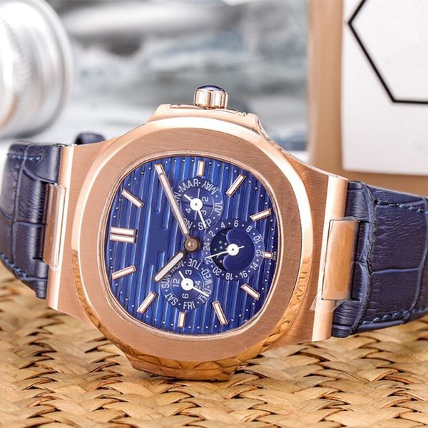 

luxury mens watch multi-functional design automatic mechanical movement blue lettering 316 stainless steel case imported calfskin strap x250, Slivery;brown
