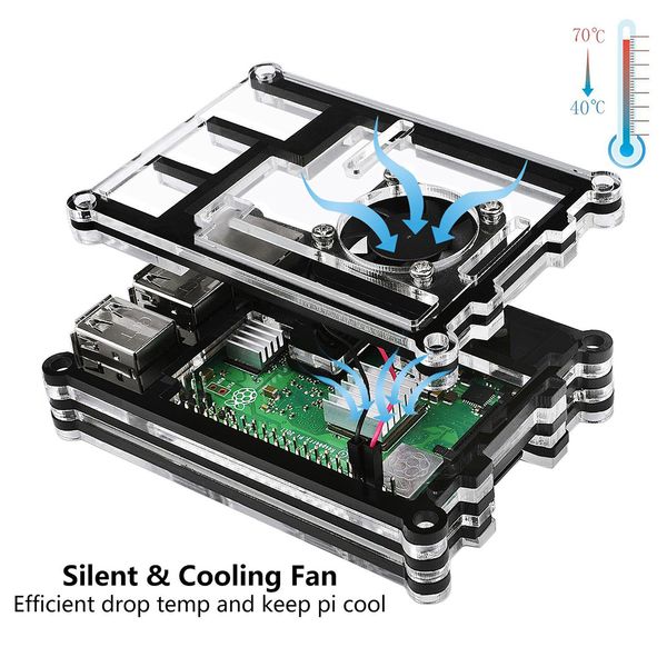 

New Raspberry Pi 3B+ ( plus ) Case / 9 Layers Acrylic Case with Cooling fan for Raspberry Pi 3 Model B and B+