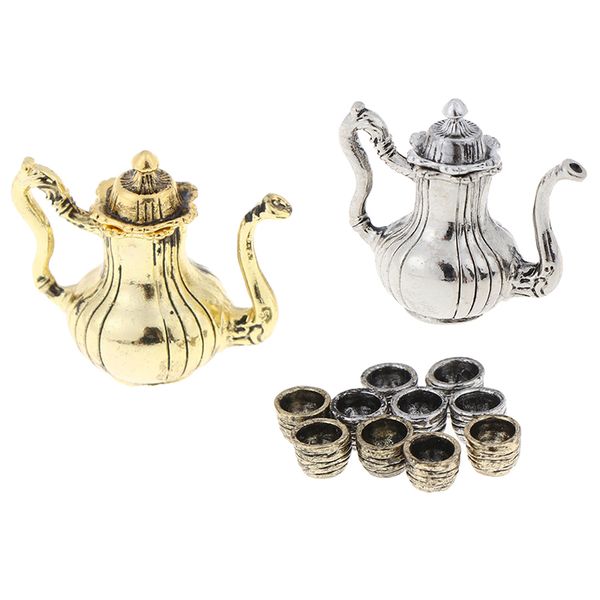 

5pcs metal 1: 12 dollhouse furniture miniature dining ware toy tea set teapot cup