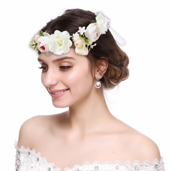 

m mism ribbon flower crown fabric beach wianek kwiatowy bride garland wedding wreath boho festival headband rose peony headwear